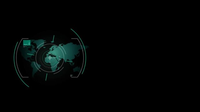 Animation green HUD circle techniology for scans a target on black background.