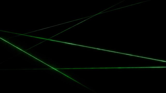 Animation green laser light on black background.