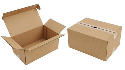 Fototapeta premium Open and closed brown cardboard shipping boxes for delivery and storage