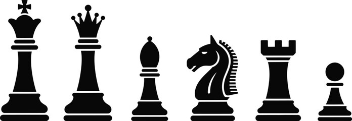 Chess Icon Set in Modern Flat and Outline Style Featuring Chess Pieces and Board Strategy Symbols, Minimal Clean Vector Design for Game Apps, UI, Web and Educational Use © YET FAR 