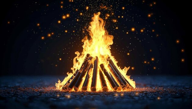 Cultural festivities highlighted by a vibrant fire at night.