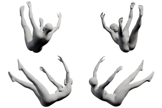 Figure model diving in white studio