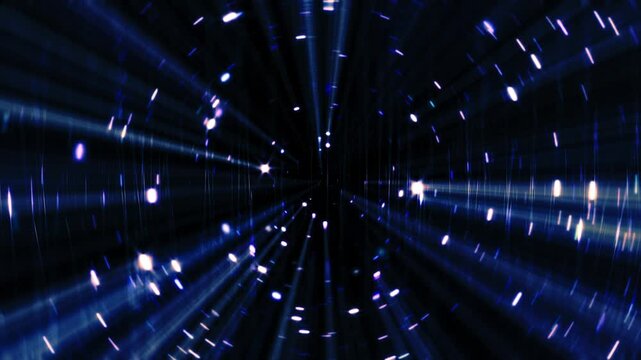 Futuristic beams of light rays and stars floating in vortex space black background