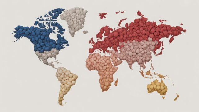 World map with countries in different colors on a light grey background