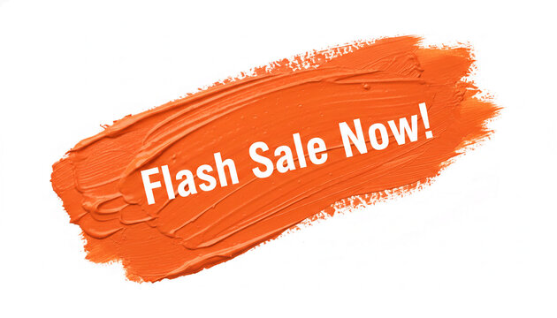 Orange paint stroke with white text "Flash Sale Now!", showcasing a dynamic and urgent offer concept for promotions and discounts