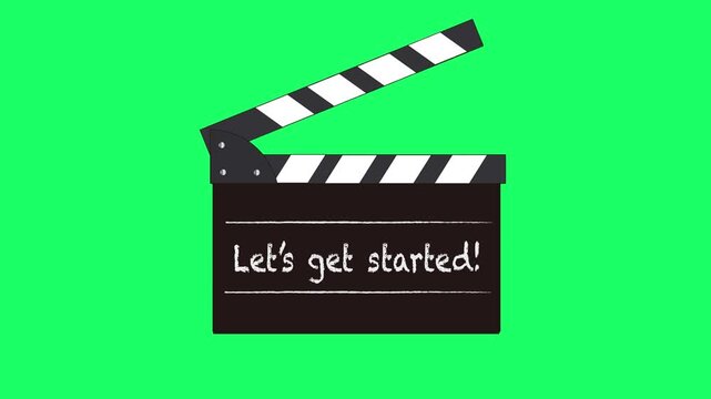 Clapperboard Animation with &ldquo;Let&rsquo;s Get Started&rdquo; Message on Green Screen