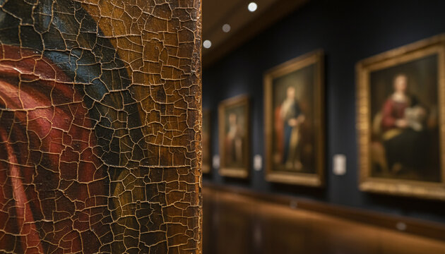 Antique Renaissance oil painting texture with fine craquelure cracks on varnish