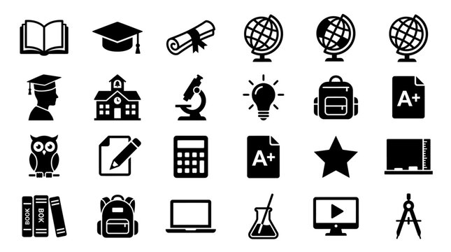 Education icons and learning symbols.