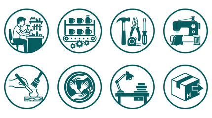 Naklejka premium Set of manufacturing and creative process circular icons.