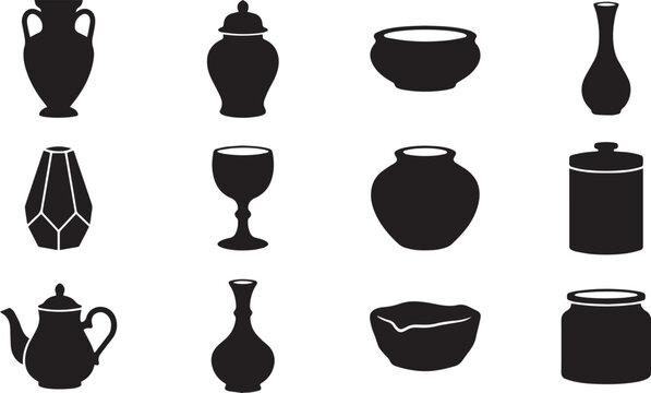 Collection of Diverse Ceramic and Pottery Vessels Silhouettes