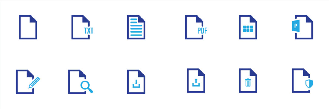Document Icon Set &ndash; File Management PDF Report Edit Upload Download and Secure Digital Documents Collection