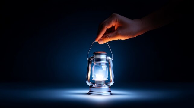 person's hand, lifestyle campers, Adjusting Lantern Brightness for Control Concept with Copy Space