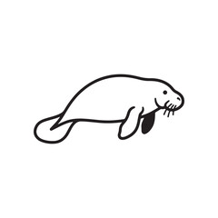 Simple line drawing of a manatee with illustration, creature © Rabiul