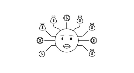 Fototapeta premium Stress, anxiety, overwhelmed face with many tasks, to do list, business stress concept, flat vector icon