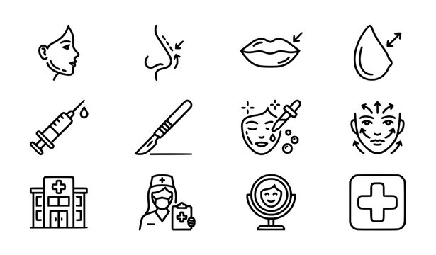 Cosmetic surgery line icon set with editable stroke medical beauty and aesthetic treatment symbols vector
