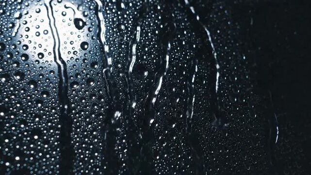 Water droplets on dark surface highlighting geometric patterns and contemporary art