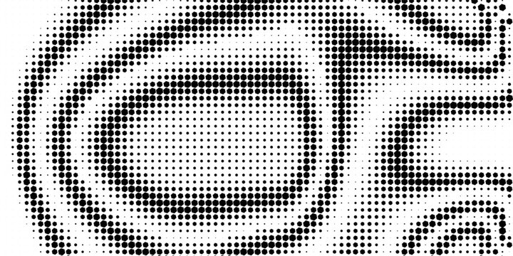 Abstract black hexagon halftone blob shape with organic fluid effect on white background