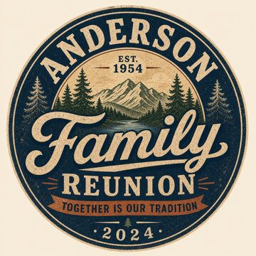 Vintage family reunion badge with bold typography and circular layout for anderson family 2024