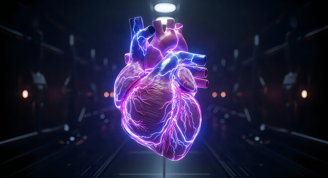 Intricate visualization of the human heart's vascular structure and coronary arteries