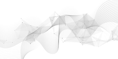Abstract geometric background with connecting dots and lines with low poly triangle shapes. Polygonal Mesh Background Vector design digital technology concept Global network connection data structure. © Kainat 