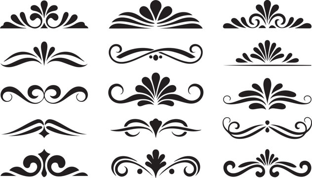 Elegant black decorative borders and ornate scrollwork patterns set