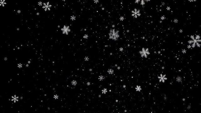 Falling snowflakes against a dark background, winter precipitation