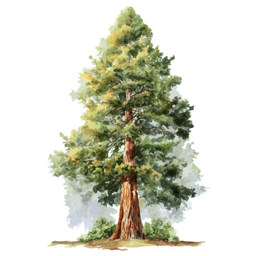 Redwood Tree watercolor vector illustration, high-quality artwork isolated on a pure white background.