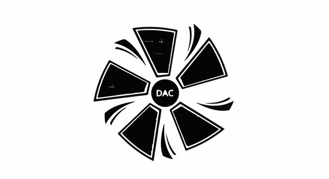 Abstract circular graphic with radiating lines and "DAC" in the center