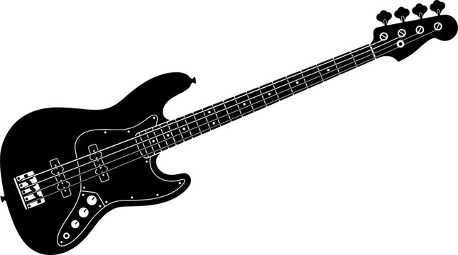 Electric Bass Guitar Silhouette - Musical Instrument Vector Illustration