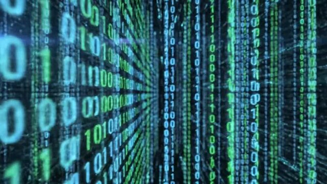 Digital binary code streams in motion representing smart infrastructure and connectivity
