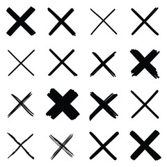Fototapeta premium Hand-drawn doodle set of crosses x marks on a white background.