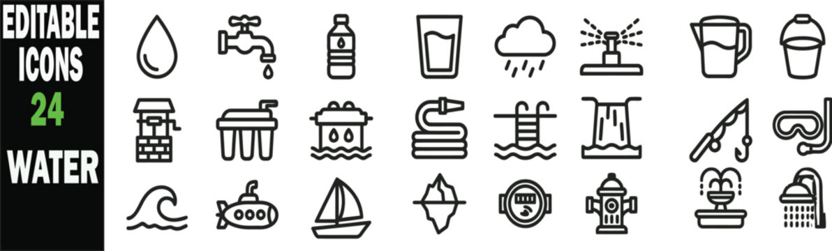 Water icon set. Editable line icons. Vector illustration.
