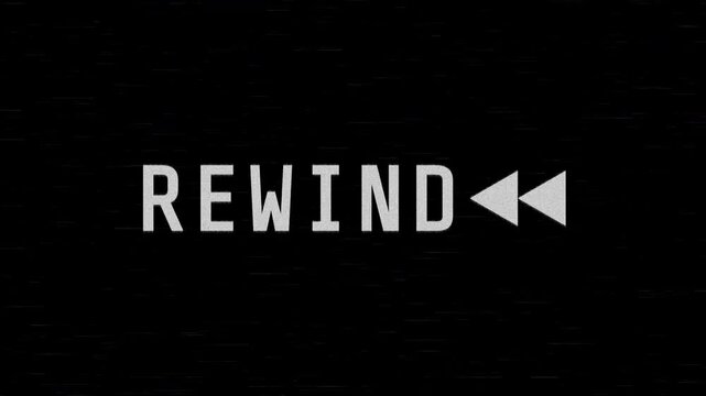 Classic VCR rewind interface with analog TV noise. Seamless retro film effect loop.