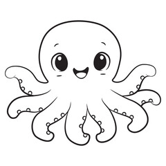 Obraz premium Cute octopus character coloring page for kids, friendly sea animal outline illustration for educational activity worksheet.