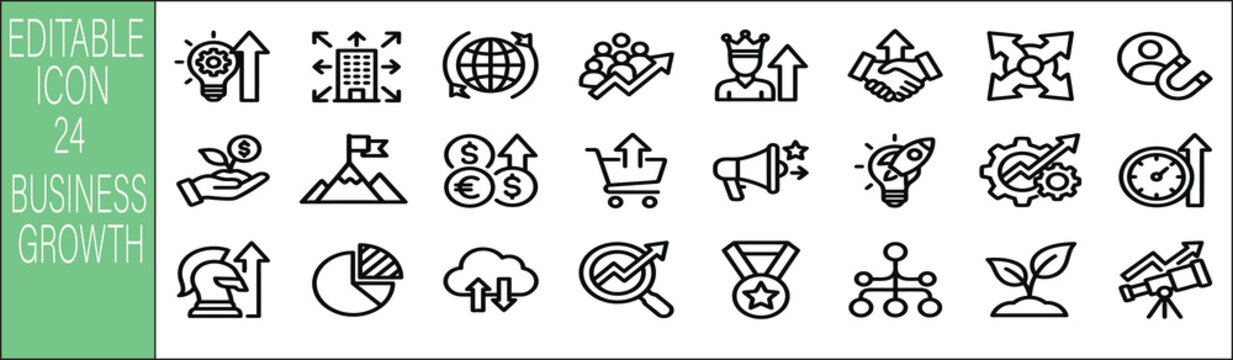 Business Growth icon set. Editable line icons. Vector illustration.
