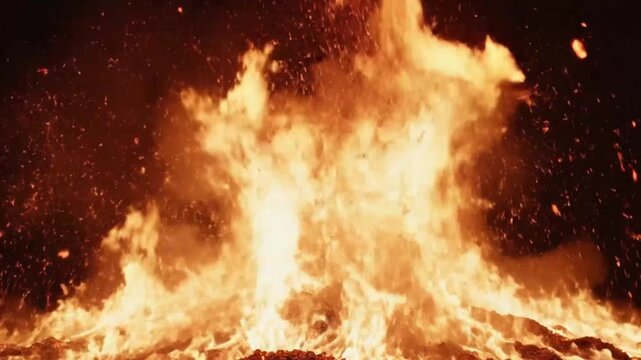 Intense fire flames and smoke highlighting geometric patterns and contemporary art
