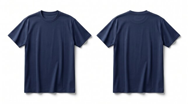 Blank navy blue shirt mock up template, front and back view, isolated on white, plain t - shirt mockup