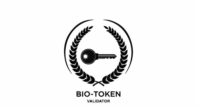 Secure biometric key emblem with laurel wreath and validation text