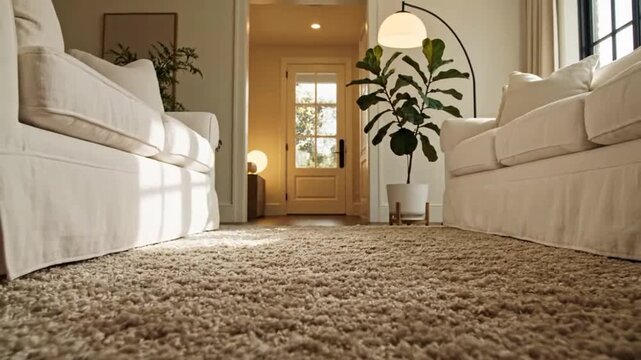 Cozy living room interior with white furniture representing diversity, inclusion, and modern society