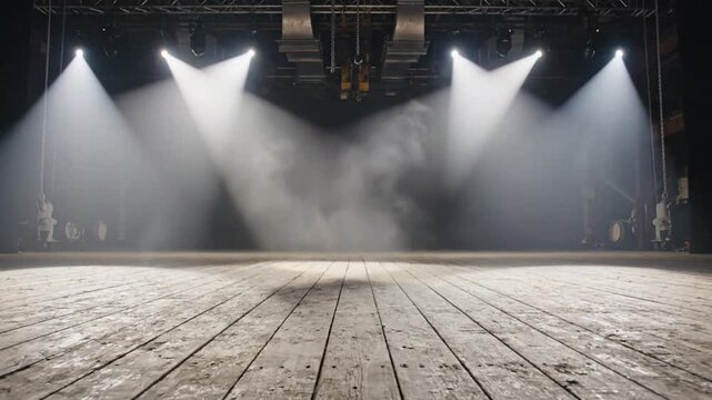 Empty stage with spotlights and smoke perfect for UI/UX design and motion graphics