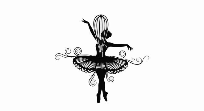 Ethereal ballerina silhouette with delicate wings, poised in graceful dance