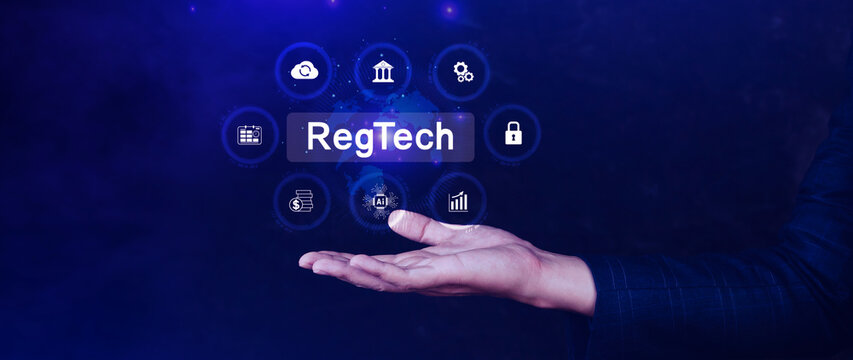 Regtech, Regulatory technology concept, management of regulatory processes with financial industry through technology, Regulatory monitoring, reporting and compliance, Machine learning tech.