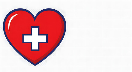 Obraz premium Red heart with cross medical symbol icon representing Swiss healthcare and first aid emergency care illustration