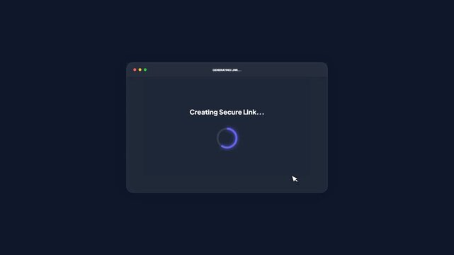 Creative software interface animation of generating a secure cloud storage link for video file sharing