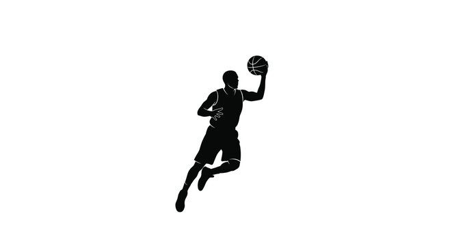 Basketball player dunking with ball dynamic action silhouette