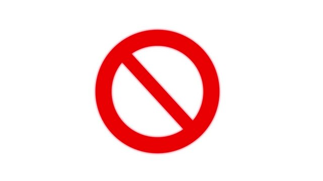 Warning, stop or no entry forbidden red circle and line symbol icon animation.4k video