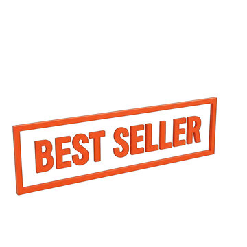 Orange and white best seller sign indicating top product.