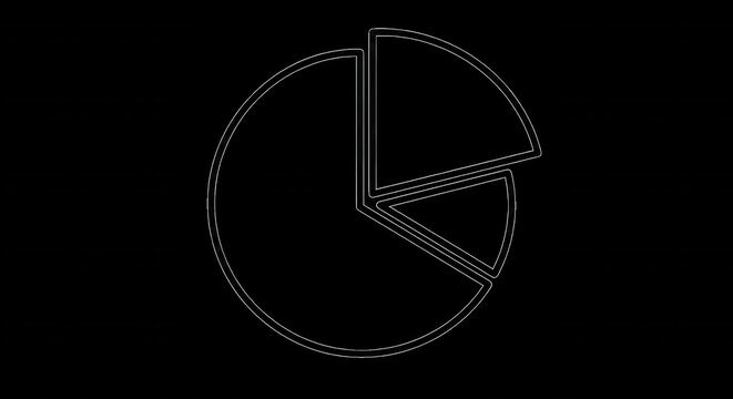 White outline of a circular pie chart divided into three unequal segments on a solid black background, business data visualization