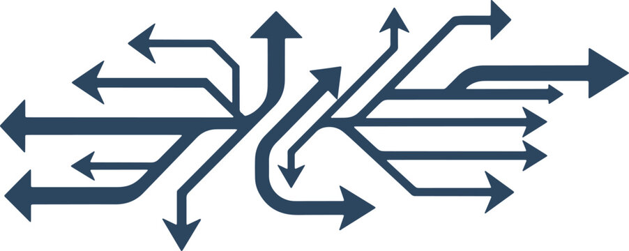 Complex network of arrows showing multiple directions and branching pathways representing choice and direction.