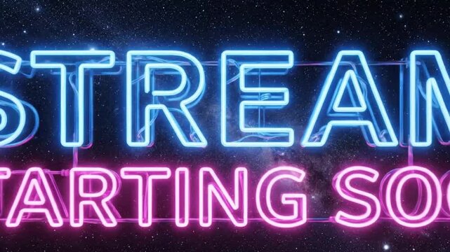 Neon sign announces streaming event highlighting geometric patterns and contemporary art
